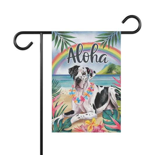 Harlequin Great Dane Aloha Garden Flag