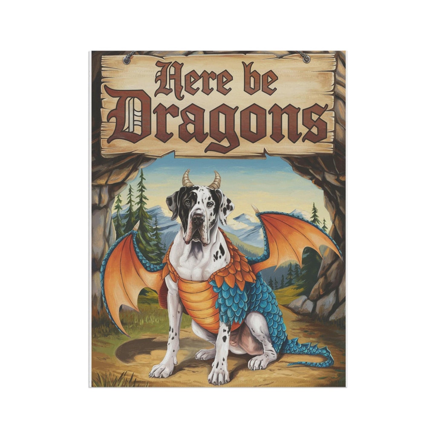 Printify Home Decor Harlequin Great Dane Dog Mythical Fantasy Dragon Garden Flag, Funny Pet Front Yard Spring Decor