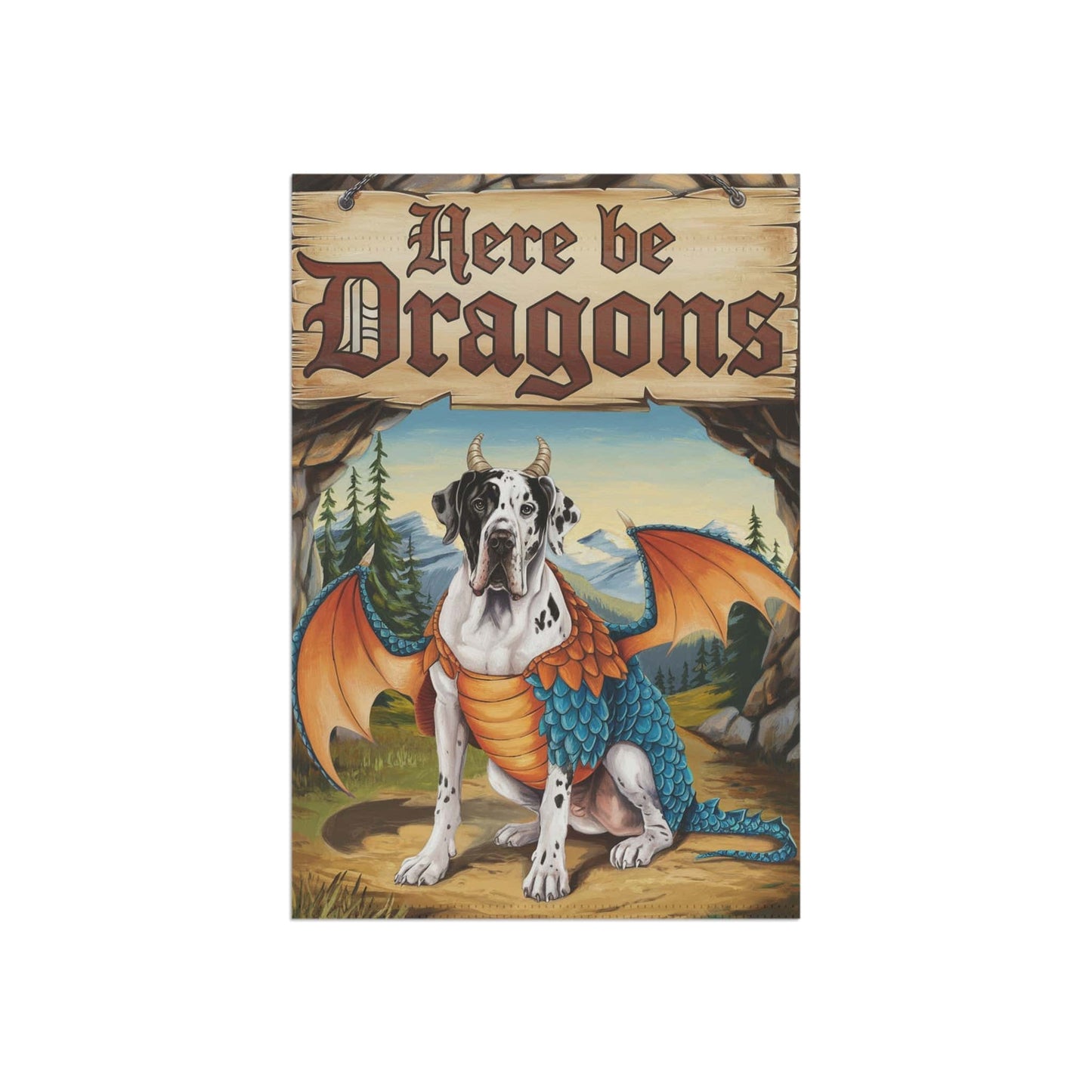 Printify Home Decor Harlequin Great Dane Dog Mythical Fantasy Dragon Garden Flag, Funny Pet Front Yard Spring Decor