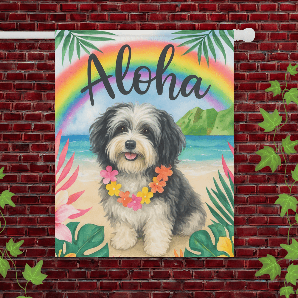 Printify Garden Flag 24.5'' × 32'' Havanese Dog Aloha Luau Garden Flag