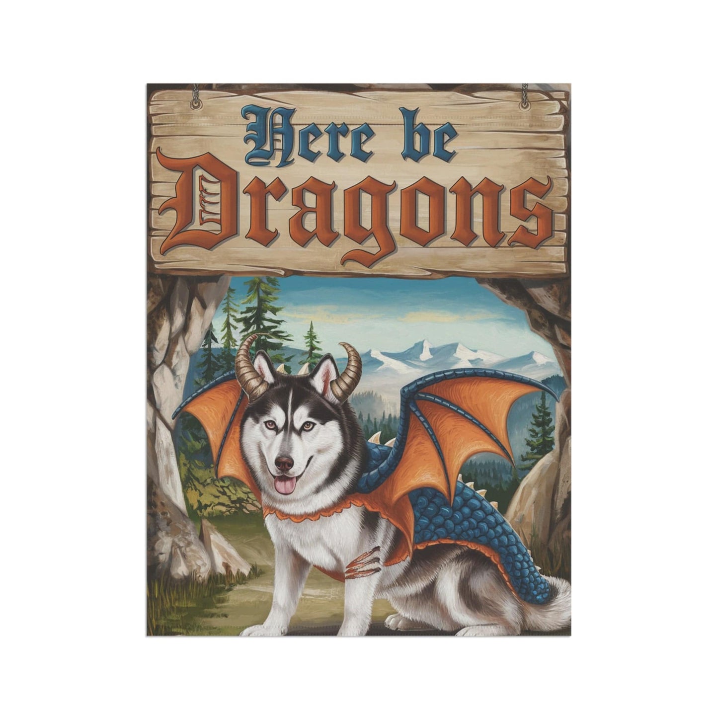 Printify Home Decor Husky Dog Dragon Garden Flag, Fantasy Pet Adventure, Yard Spring Decor, Housewarming Halloween