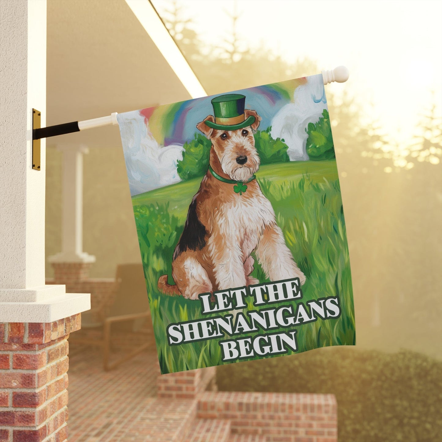 Printify Home Decor Irish Airedale Terrier Garden Flag, Saint Patricks Day Funny Dog Lovers Yard Outside Decor, Spring Shenanigans