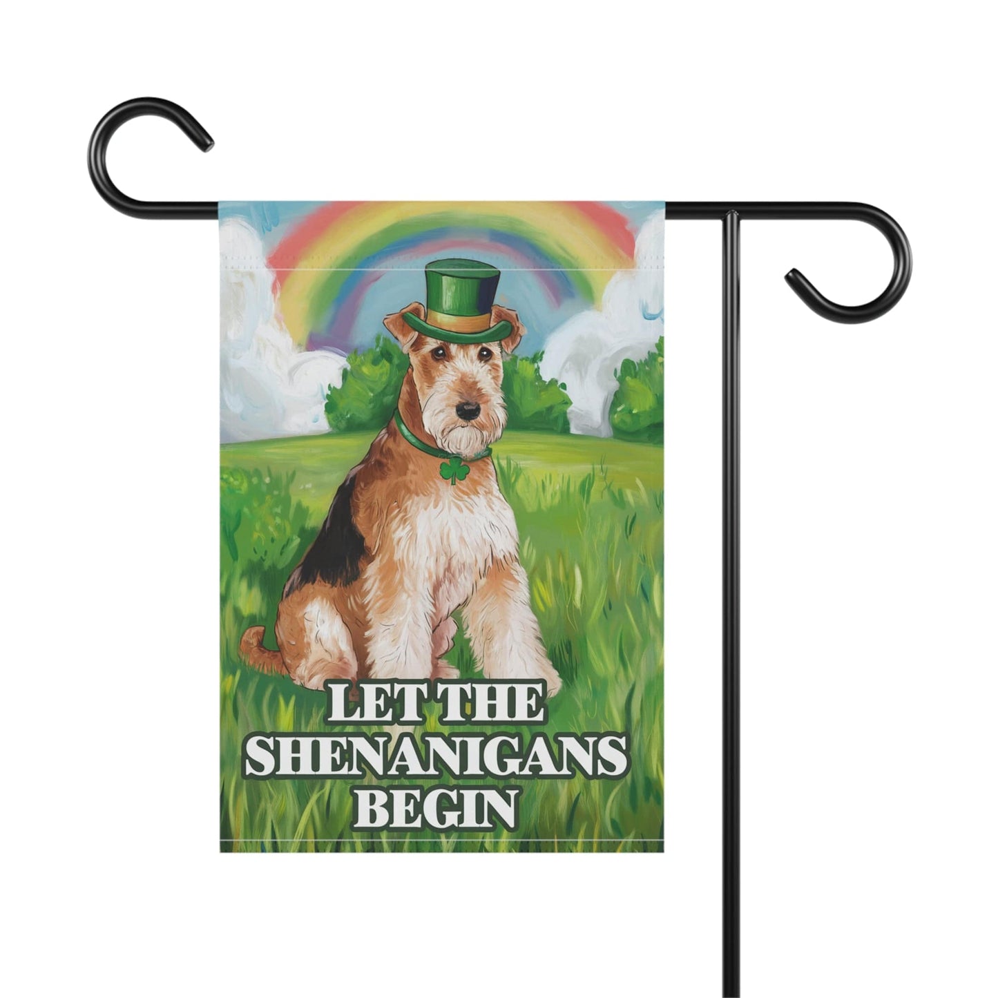 Printify Home Decor Irish Airedale Terrier Garden Flag, Saint Patricks Day Funny Dog Lovers Yard Outside Decor, Spring Shenanigans