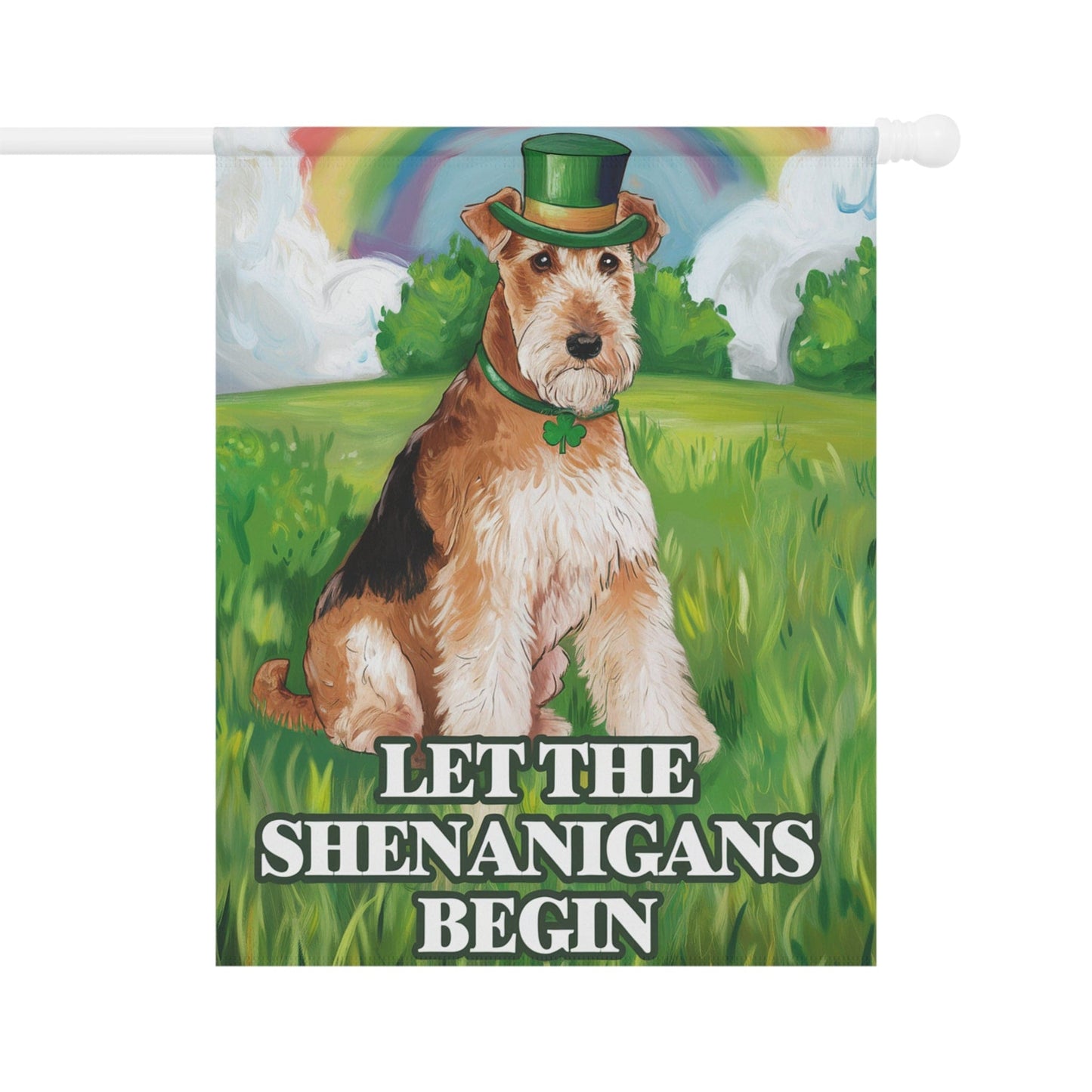 Printify Home Decor 24.5'' × 32'' Irish Airedale Terrier Garden Flag, Saint Patricks Day Funny Dog Lovers Yard Outside Decor, Spring Shenanigans