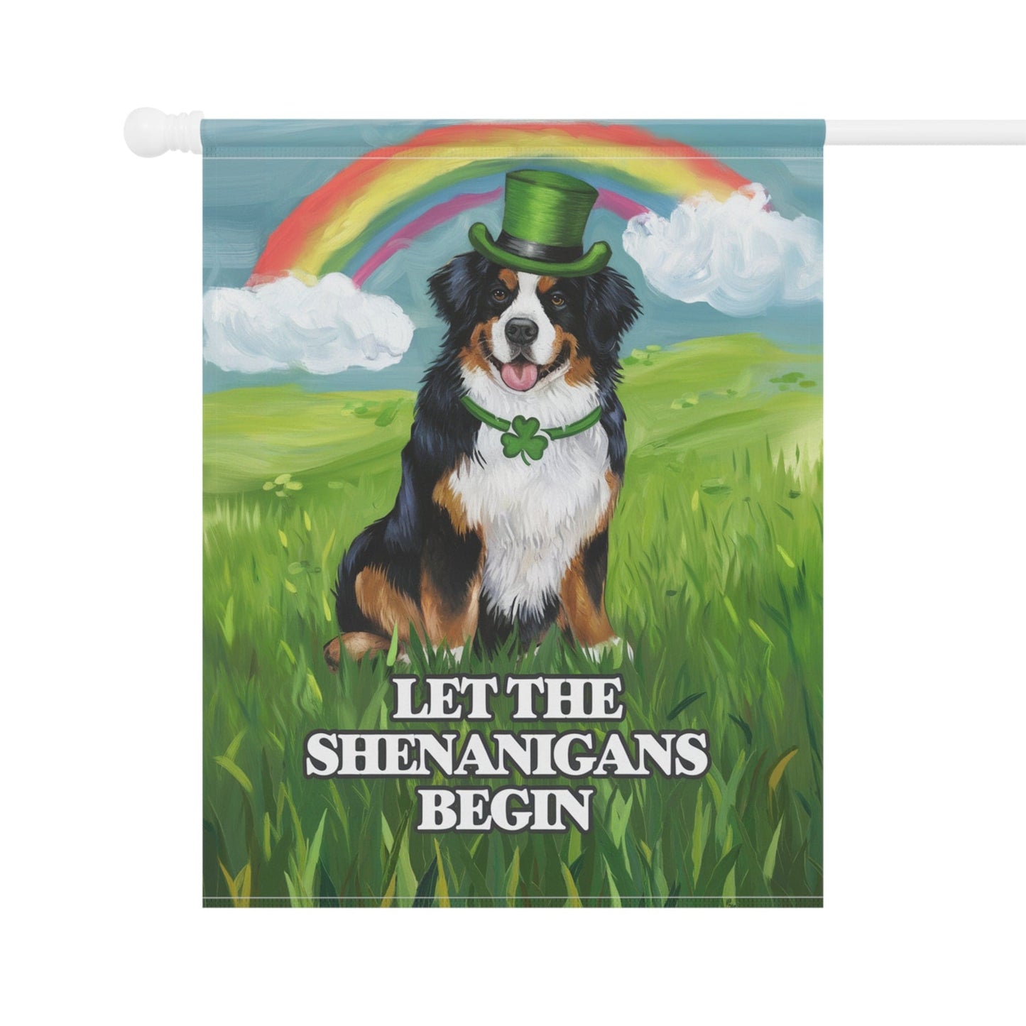 Printify Garden Flag Irish Bernese Mountain Dog Garden Flag, Saint Patricks Day Funny Dog Lovers