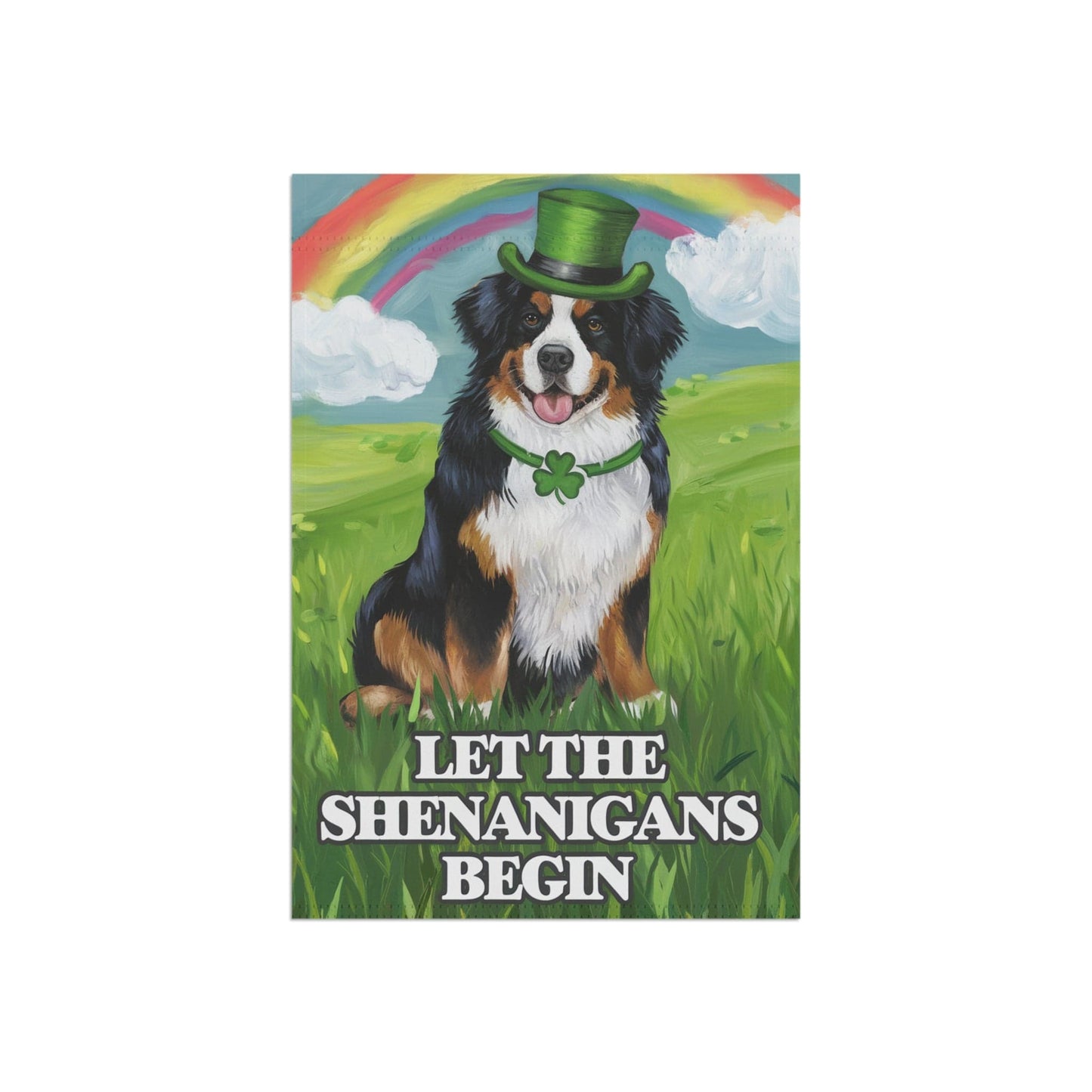Printify Garden Flag Irish Bernese Mountain Dog Garden Flag, Saint Patricks Day Funny Dog Lovers