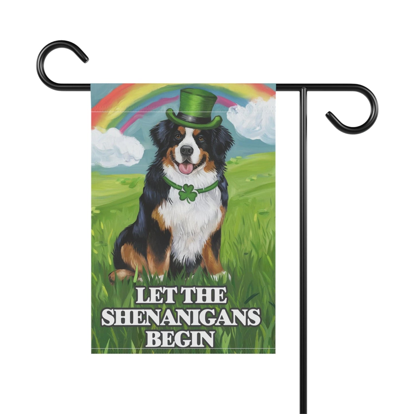 Printify Garden Flag Irish Bernese Mountain Dog Garden Flag, Saint Patricks Day Funny Dog Lovers