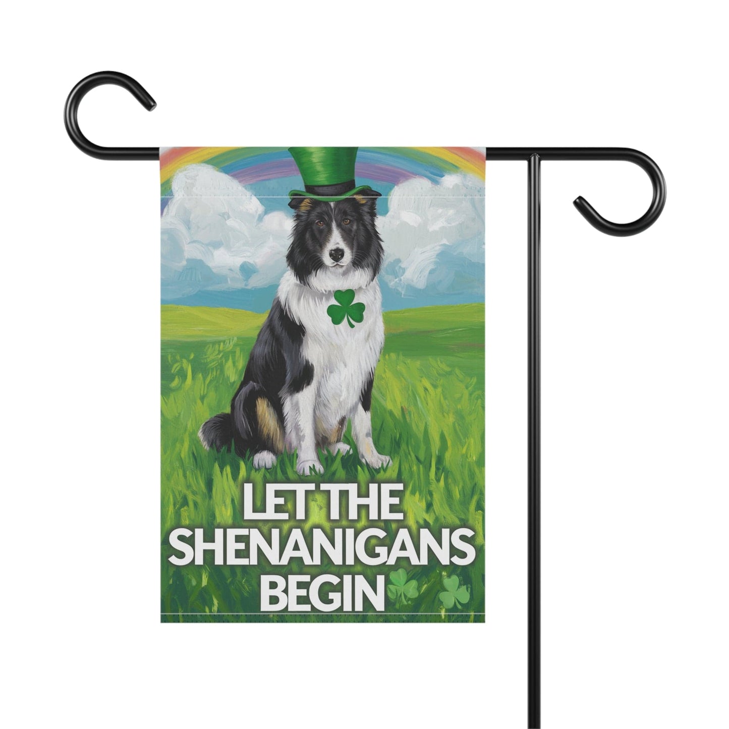 Printify Home Decor 12'' × 18'' Irish Border Collie Garden Flag, Saint Patricks Day Funny Dog Lovers Yard Outside Decor