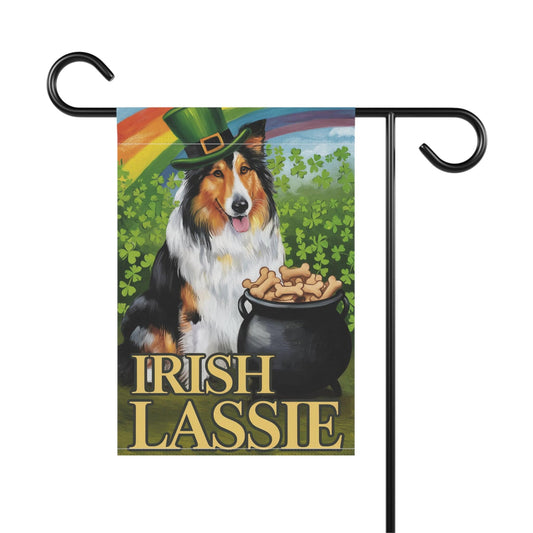 Irish Rough Collie Garden Flag, Saint Patricks Funny Dog Lovers Yard Outside Decor
