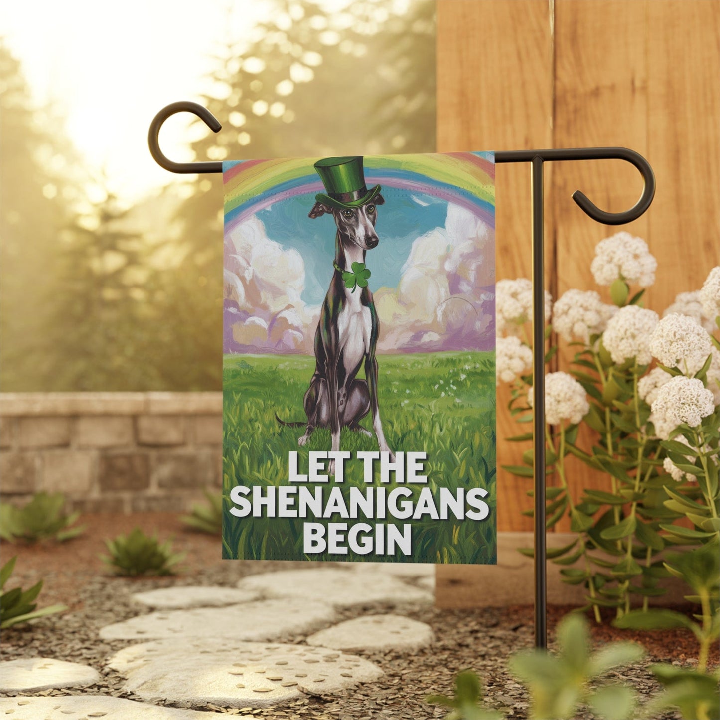 Printify Home Decor 12'' × 18'' Italian Grayhound Garden Flag, Saint Patricks Day Funny Dog Yard Outside Decor
