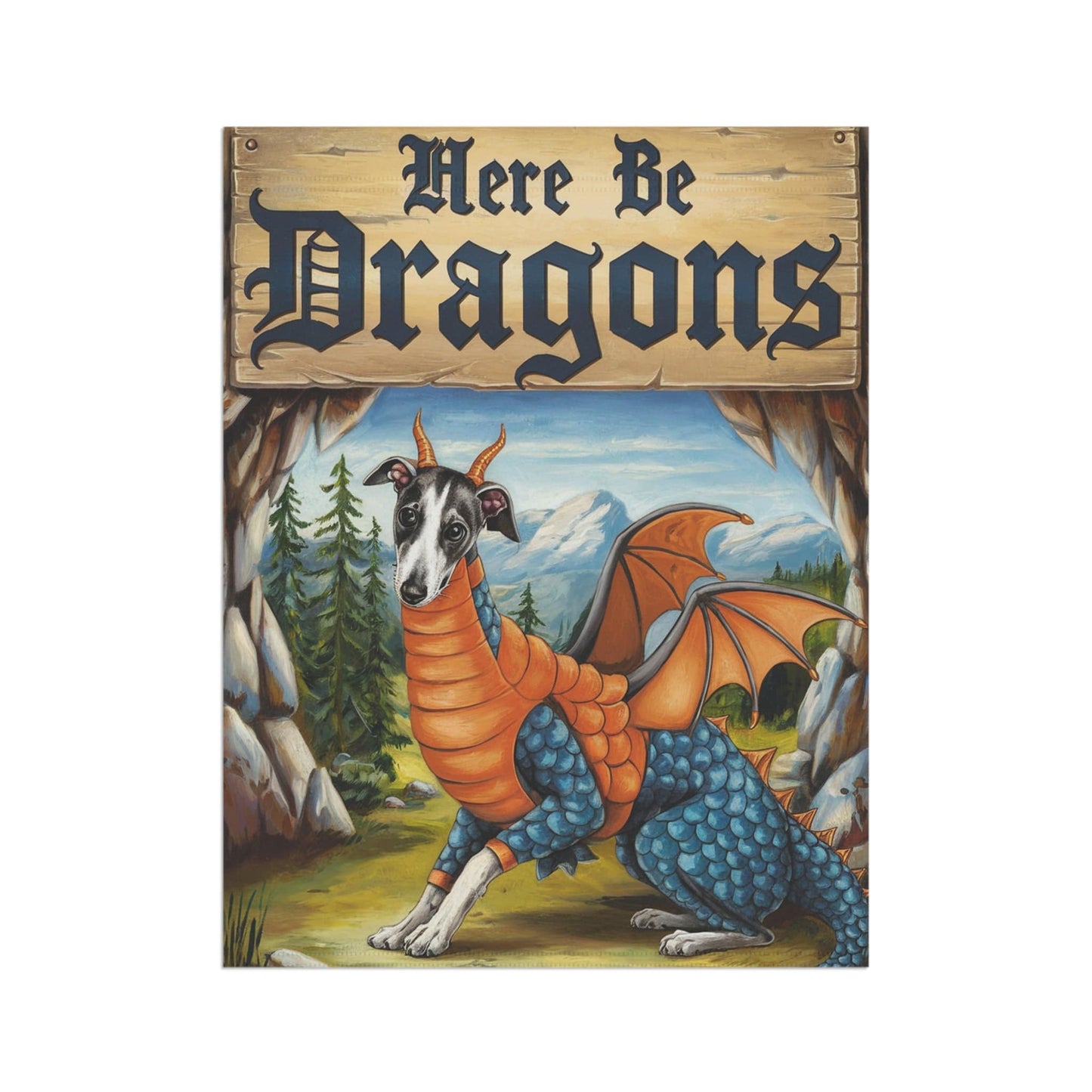 Printify Home Decor Italian Greyhound Dragon Garden Flag, Fantasy Dog Yard Spring Decor, Housewarming Halloween