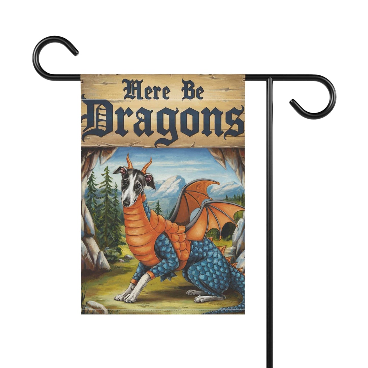 Printify Home Decor Italian Greyhound Dragon Garden Flag, Fantasy Dog Yard Spring Decor, Housewarming Halloween