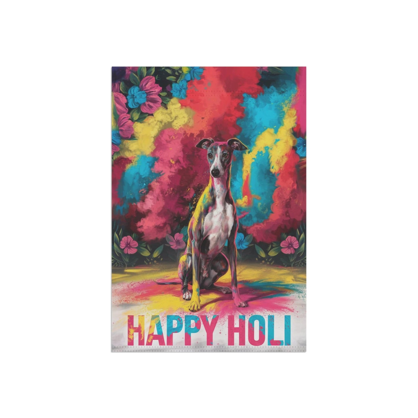 Printify Home Decor Italian Greyhound Holi Garden Flag, Indian Spring Festival, Dog Lover Yard Outside Decor