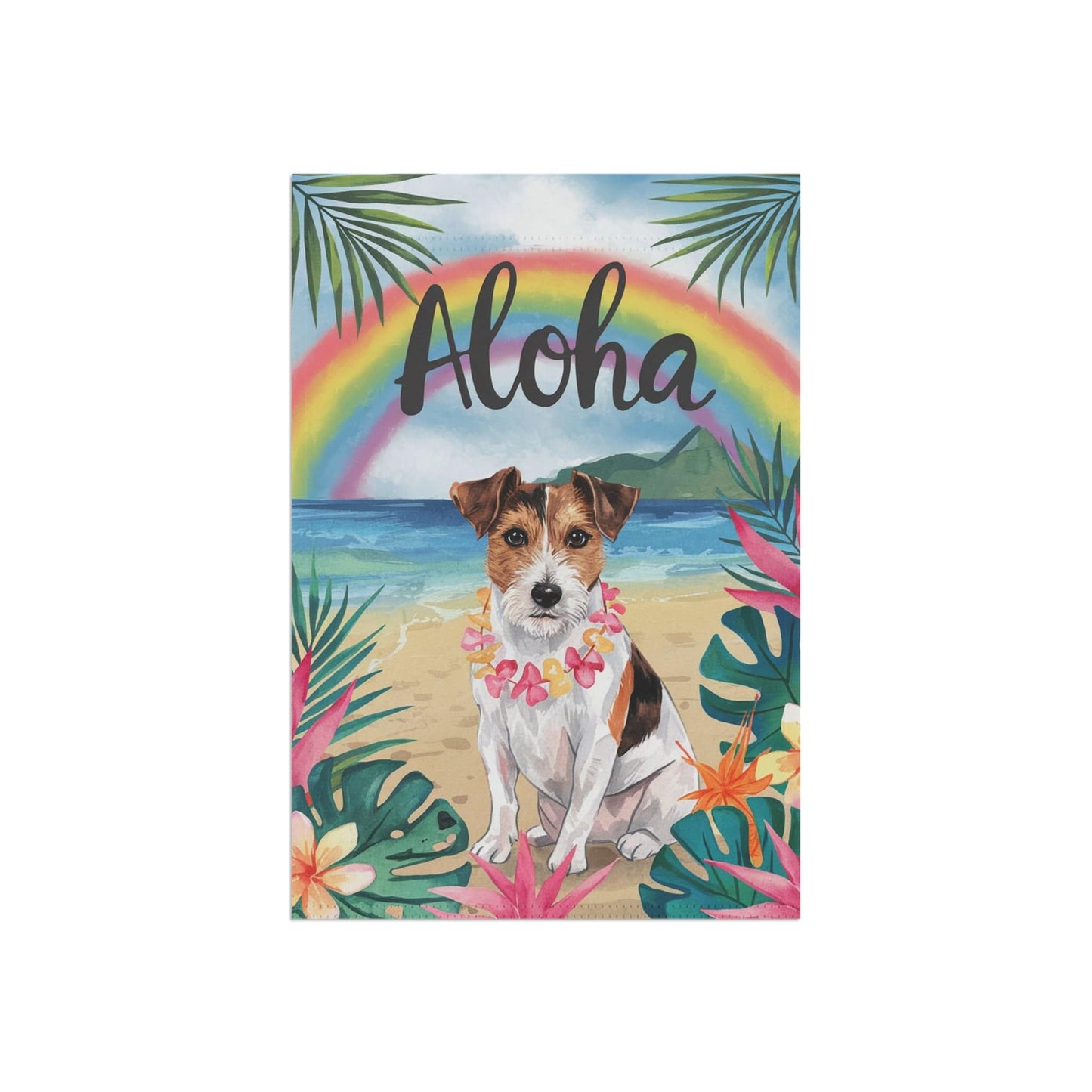 Printify Garden Flag Jack Russell Terrier Aloha Luau Garden Flag
