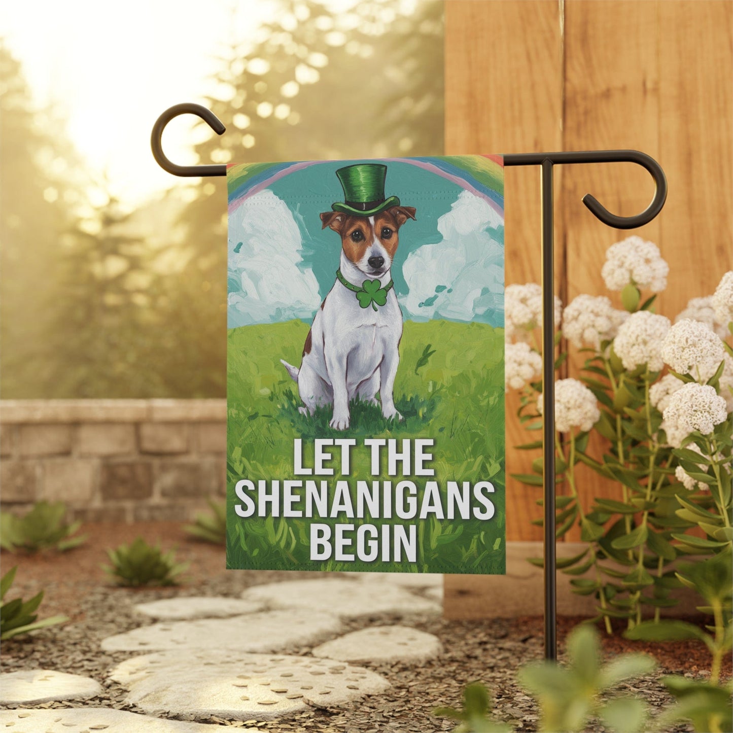 Printify Home Decor 12'' × 18'' Jack Russell Terrier Garden Flag, Saint Patricks Day Funny Dog Yard Outside Decor