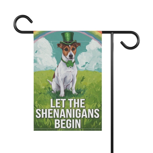 Jack Russell Terrier Garden Flag, Saint Patricks Day Funny Dog Yard Outside Decor
