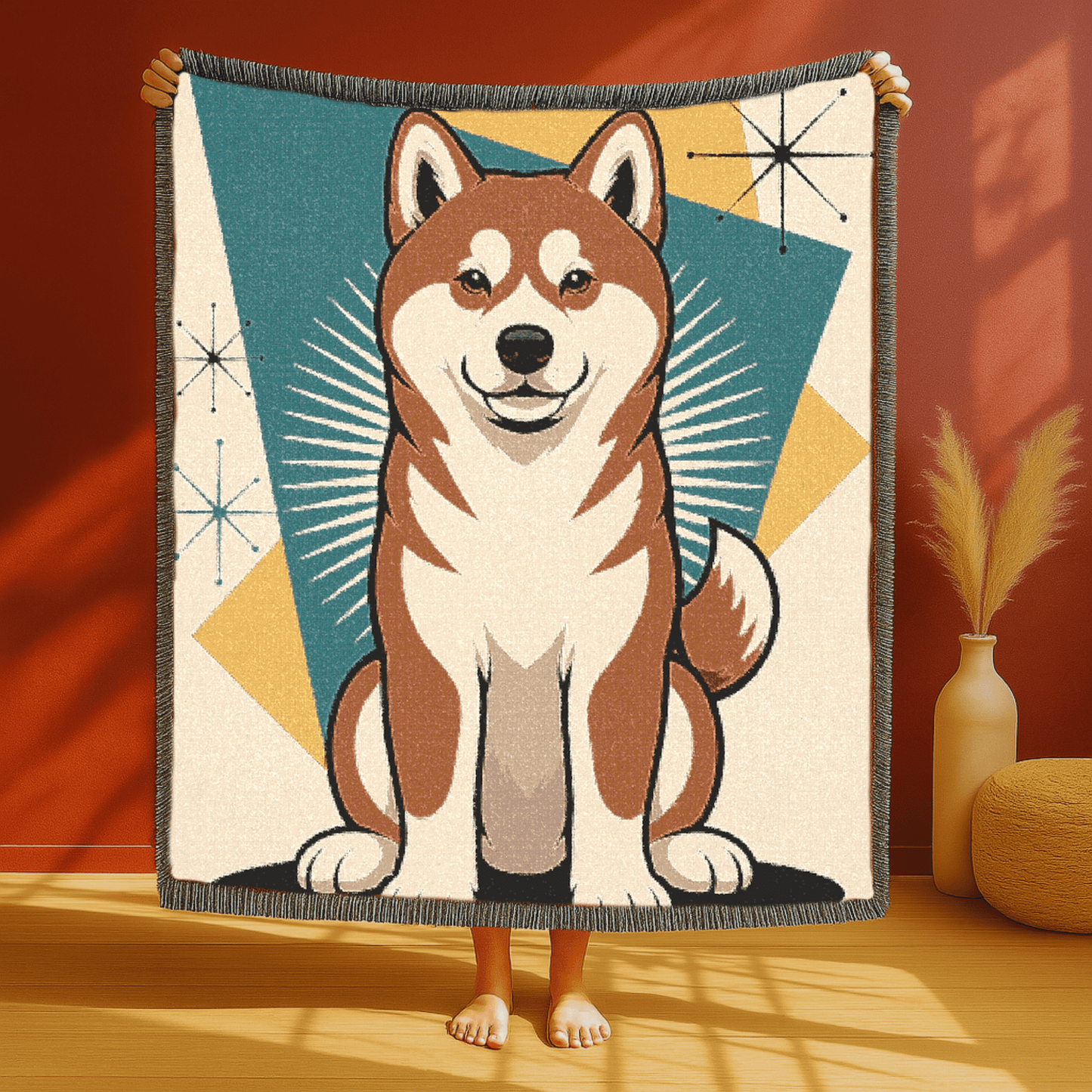 Printify Blanket Japanese Akita Atomic Mid Century Modern Throw Blanket