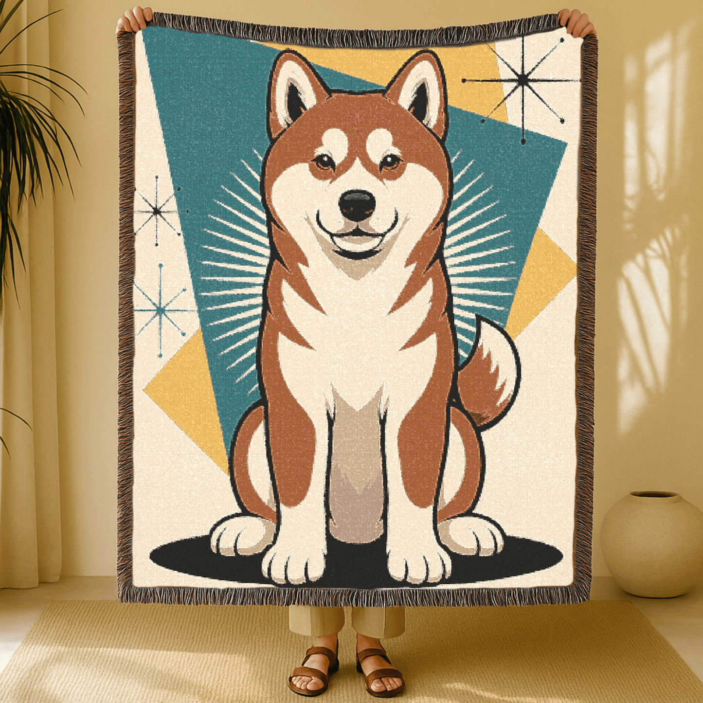Printify Blanket Japanese Akita Atomic Mid Century Modern Throw Blanket
