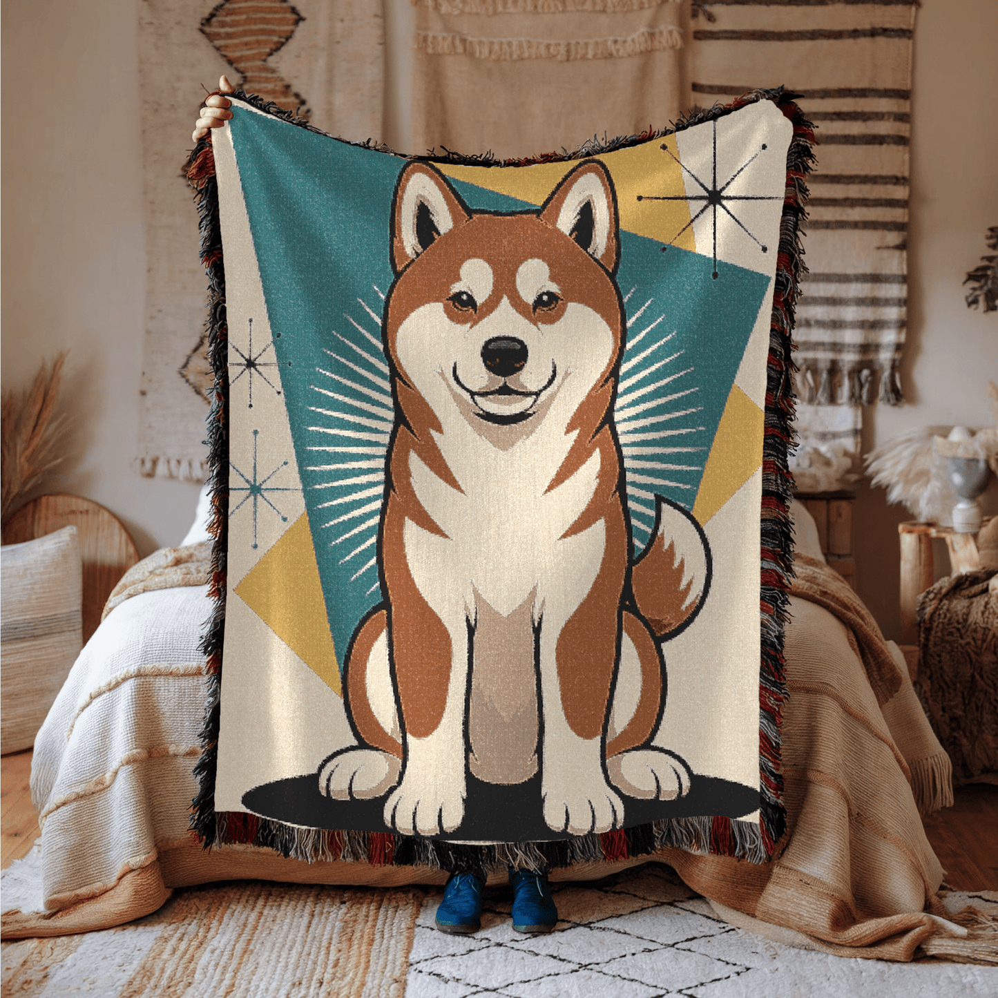 Printify Blanket Japanese Akita Atomic Mid Century Modern Throw Blanket