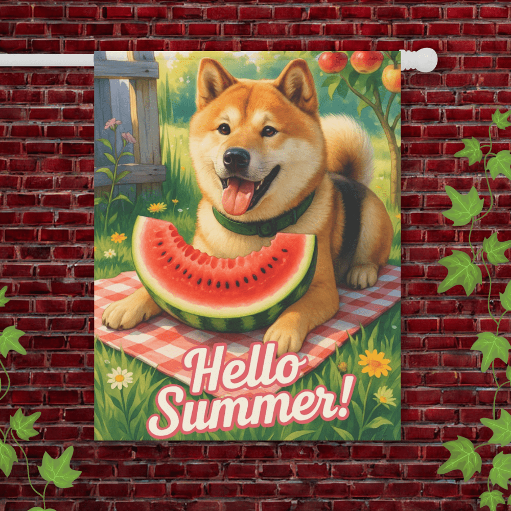 Printify Garden Flag Japanese Akita Watermelon Garden Flag