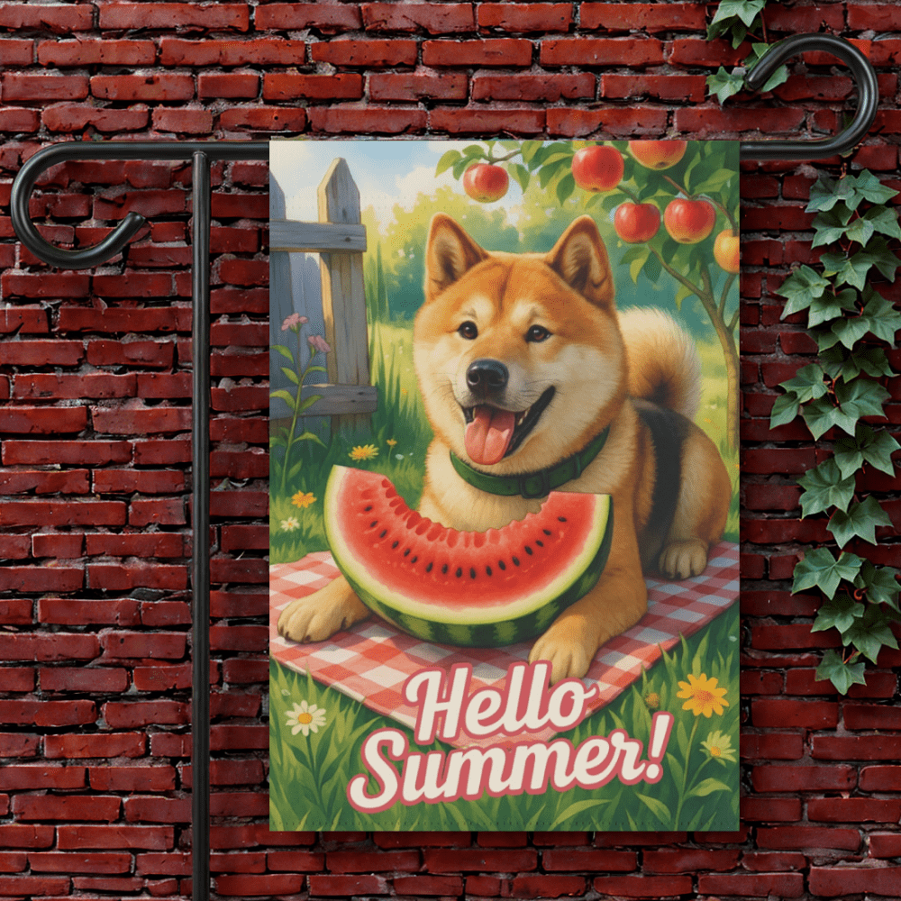 Printify Garden Flag 12'' × 18'' Japanese Akita Watermelon Garden Flag
