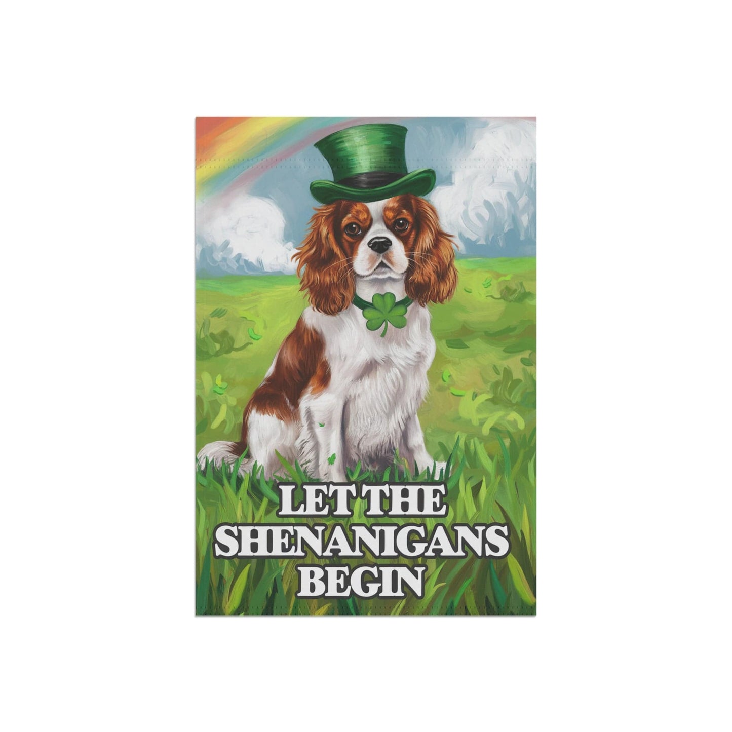 Printify Home Decor 12'' × 18'' King Charles Blenheim Garden Flag, Saint Patricks Day Funny Dog Yard Outside Decor