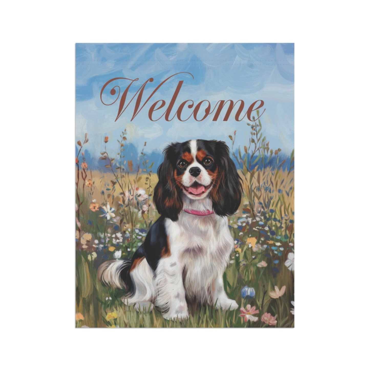Printify Garden Flag King Charles Cavalier Tricolor Welcome Garden Flag