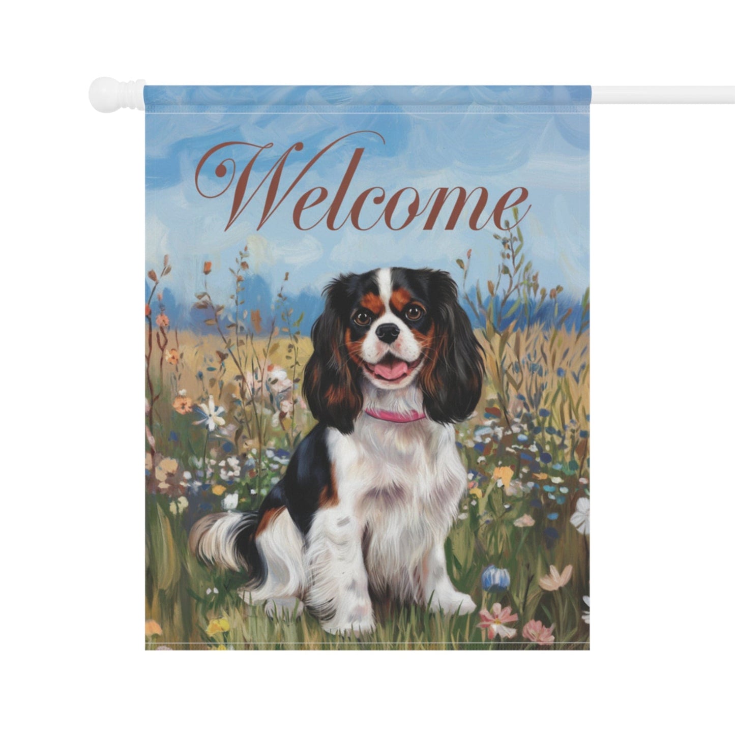 Printify Garden Flag King Charles Cavalier Tricolor Welcome Garden Flag