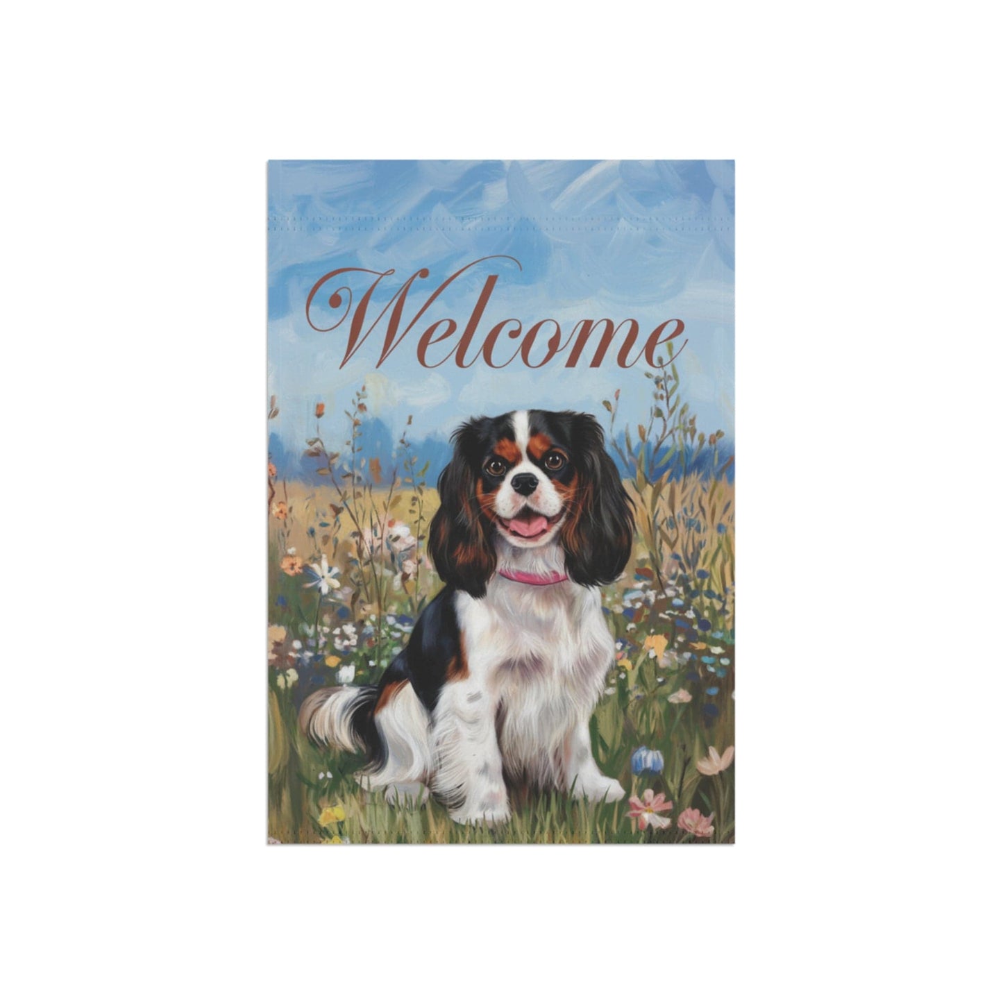 Printify Garden Flag King Charles Cavalier Tricolor Welcome Garden Flag