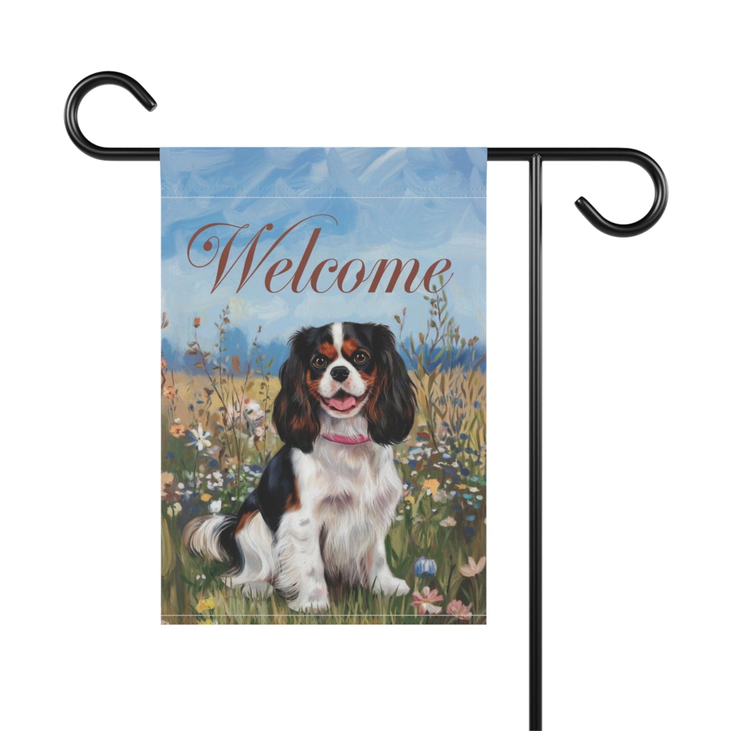 Printify Garden Flag King Charles Cavalier Tricolor Welcome Garden Flag