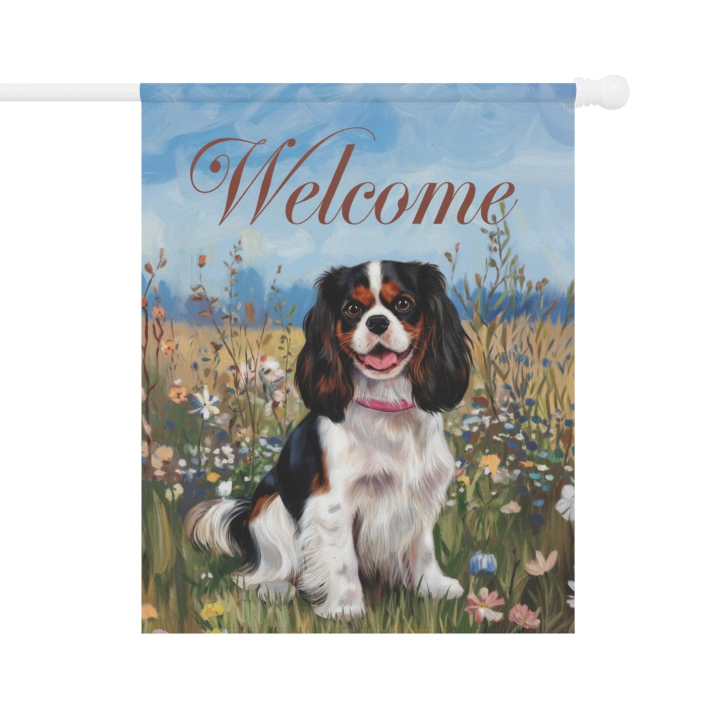 Printify Garden Flag King Charles Cavalier Tricolor Welcome Garden Flag