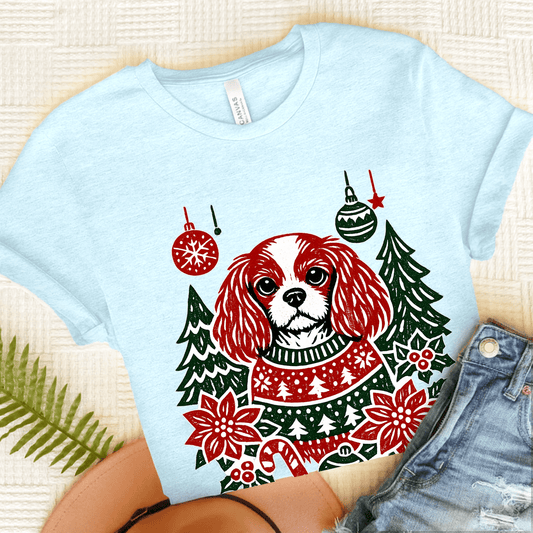 Personalized Cavalier Christmas Unisex TShirt Heather Ice Blue