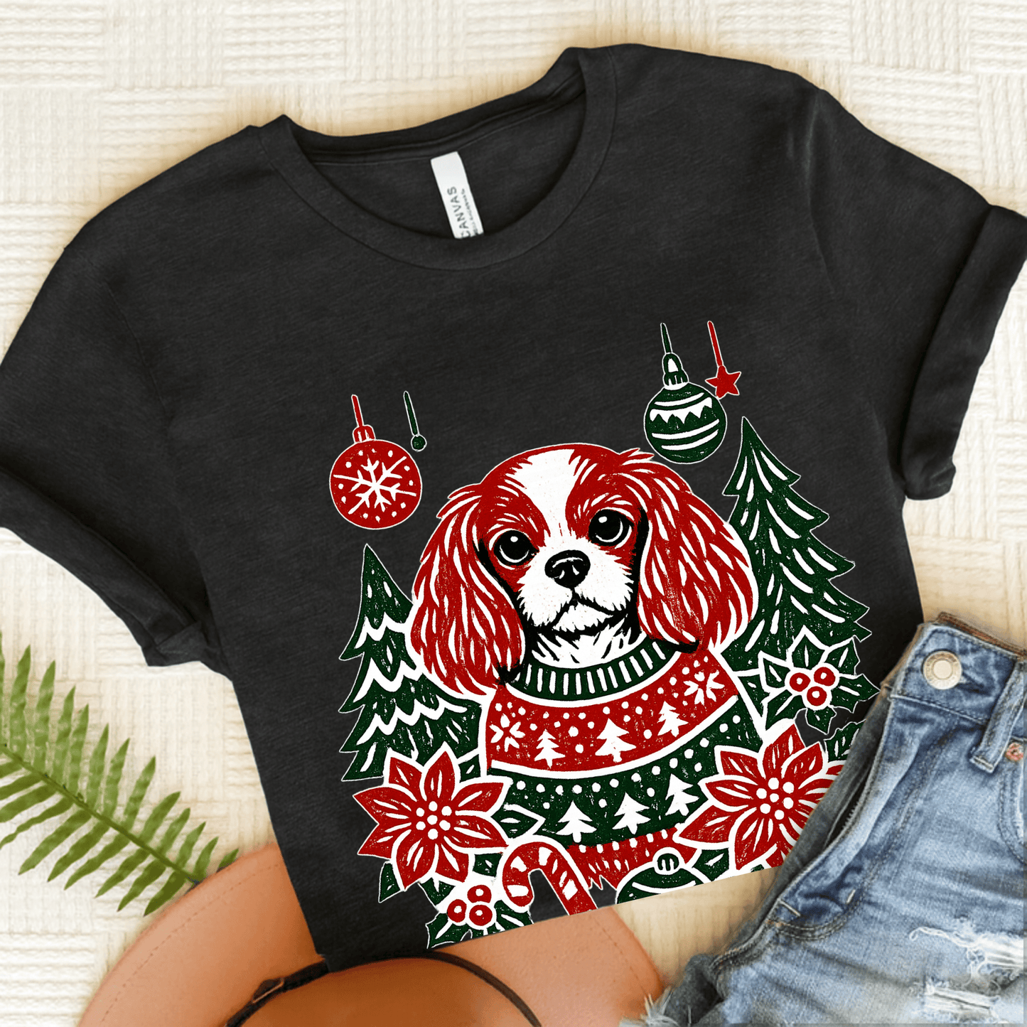 Personalized Cavalier Christmas Unisex TShirt Dark Grey Heather