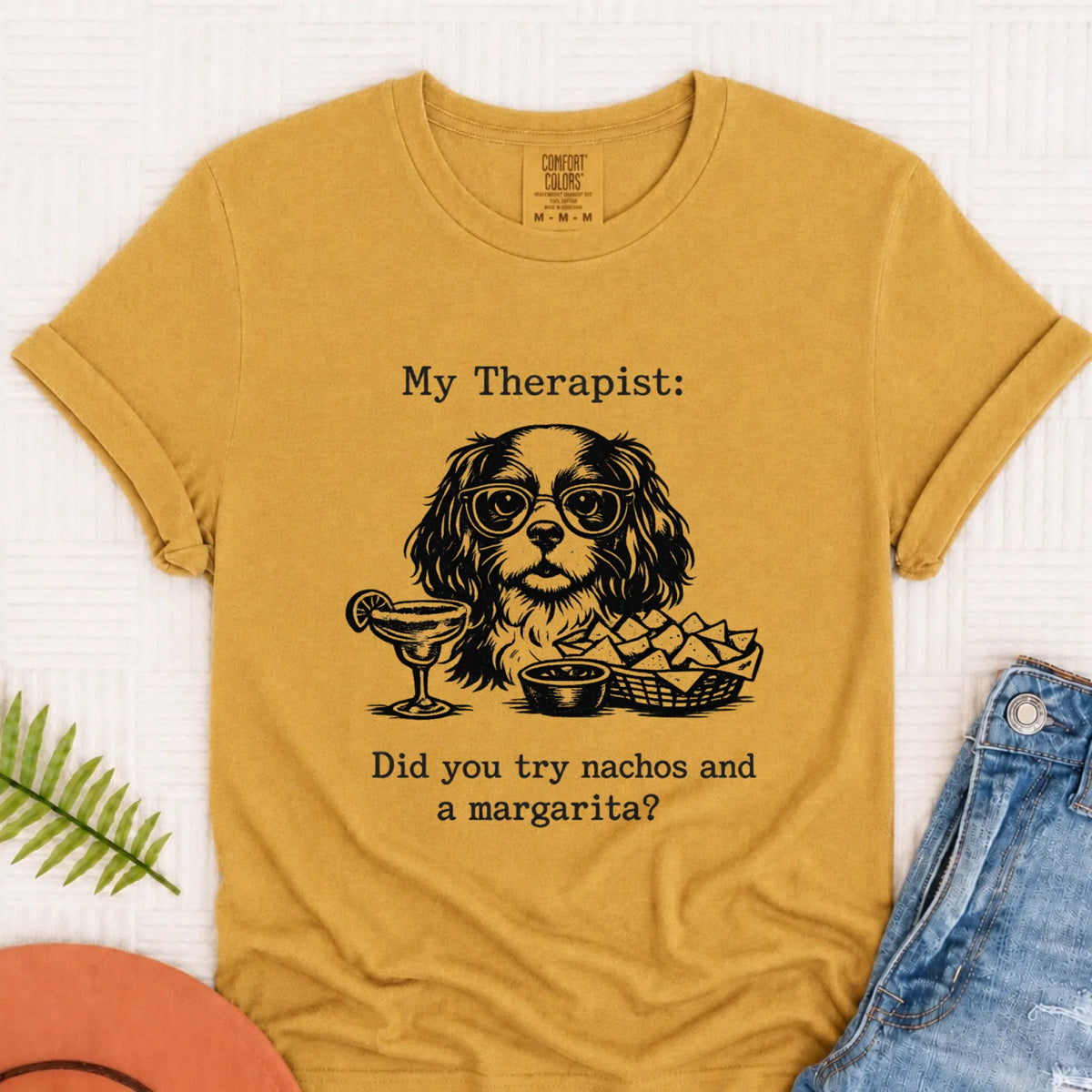 King Charles Therapist Nachos Unisex TShirt Mustard