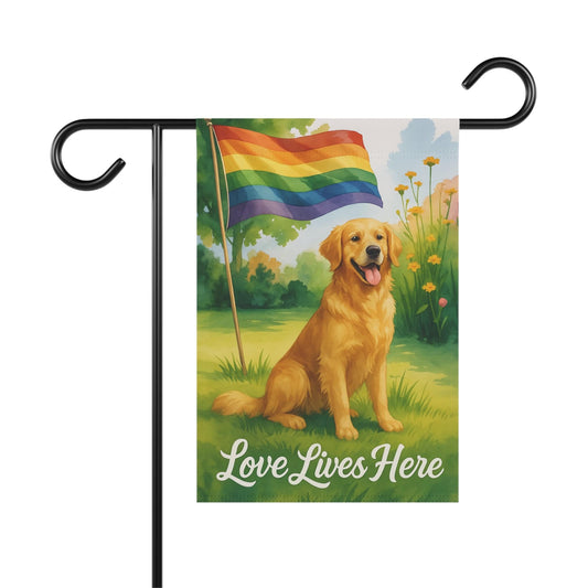 LGBTQ+ Pride Golden Retriever Garden Flag