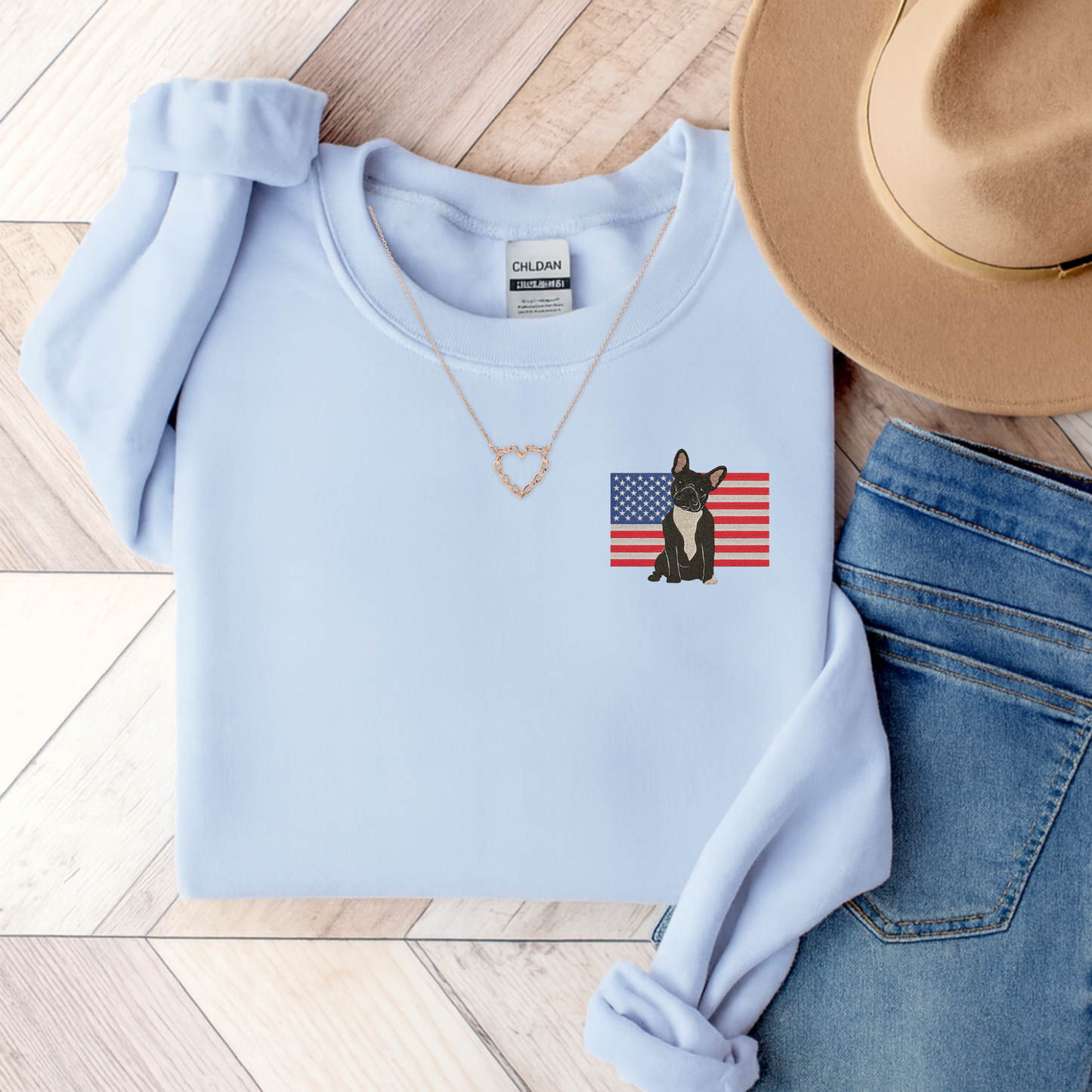 Embroidered Flag Black Frenchie Sweatshirt