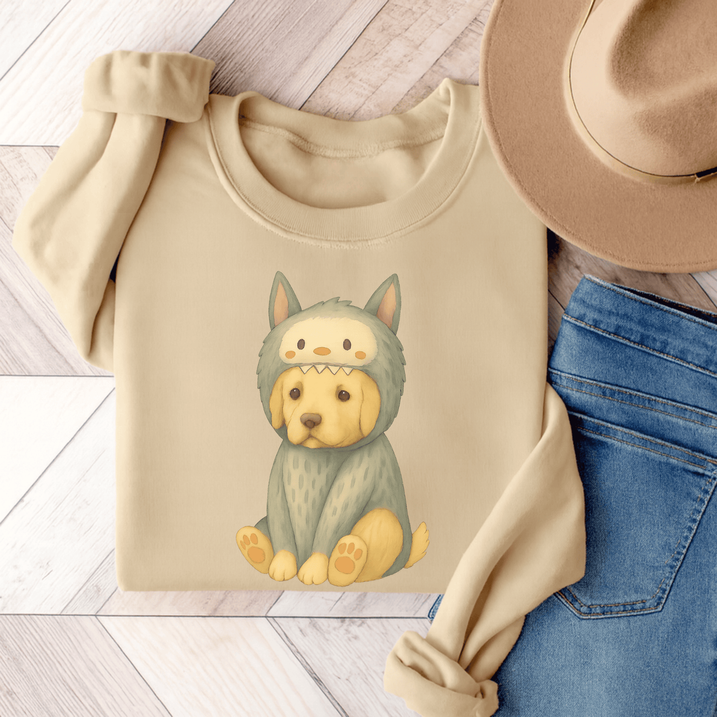 Little Monster Golden Retriever Unisex Sweatshirt Sand