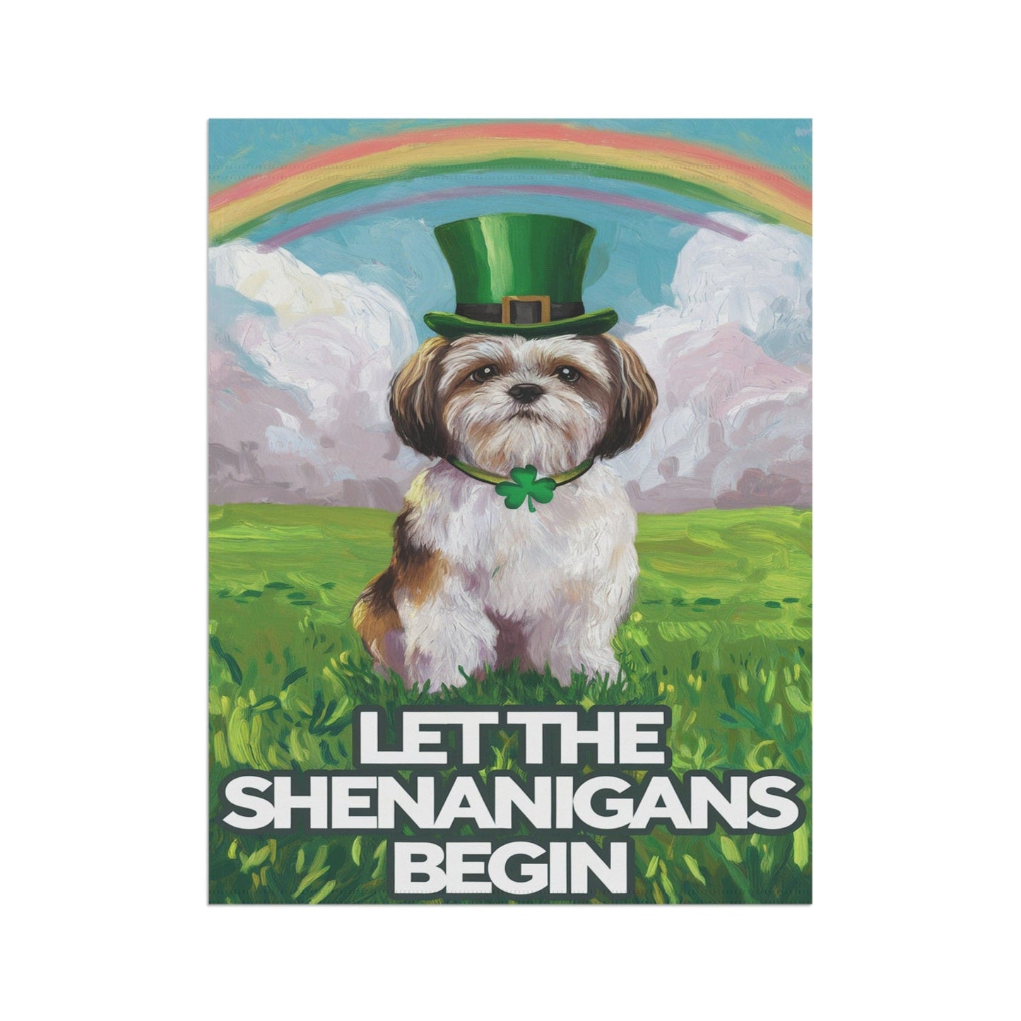 Printify Home Decor Lucky St. Patrick's Day Shih Tzu, Rainbow Leprechaun Dog, Whimsical Pet Garden Flag