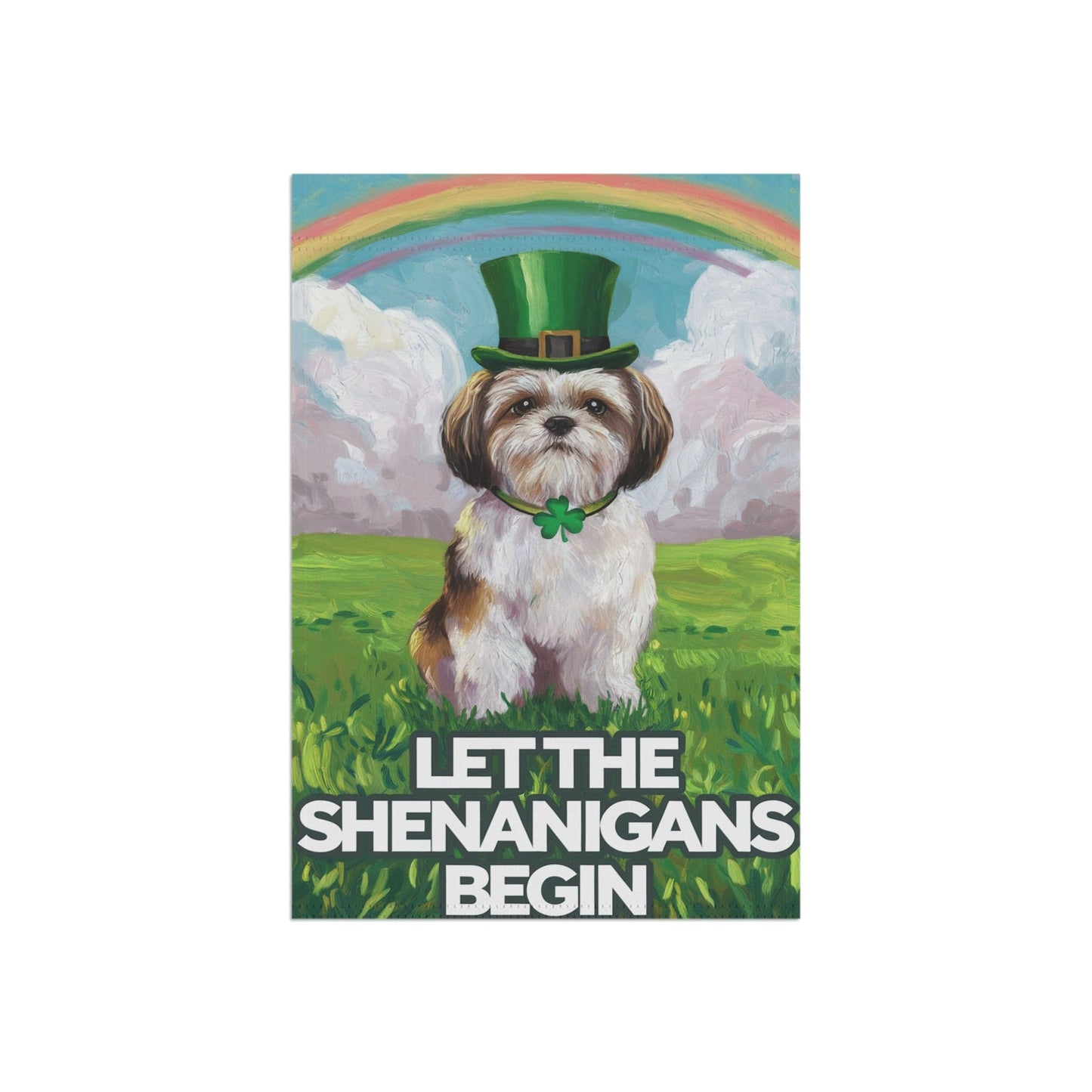 Printify Home Decor Lucky St. Patrick's Day Shih Tzu, Rainbow Leprechaun Dog, Whimsical Pet Garden Flag