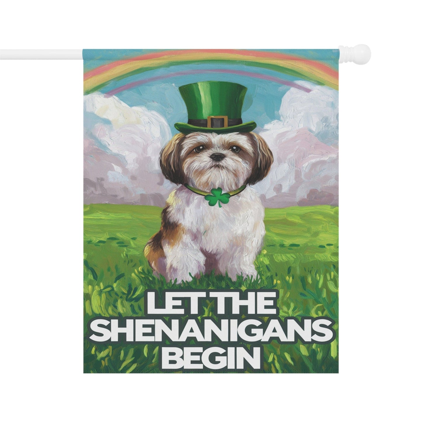Printify Home Decor 24.5'' × 32'' Lucky St. Patrick's Day Shih Tzu, Rainbow Leprechaun Dog, Whimsical Pet Garden Flag