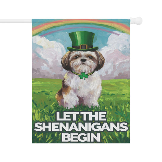 Lucky St. Patrick's Day Shih Tzu, Rainbow Leprechaun Dog, Whimsical Pet Garden Flag 24.5'' × 32''