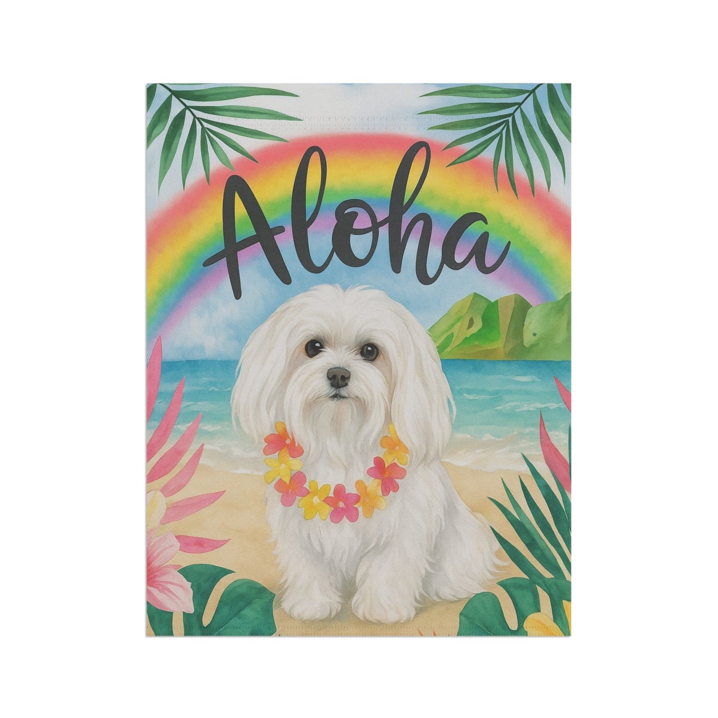 Printify Garden Flag Maltese Dog Aloha Luau Garden Flag