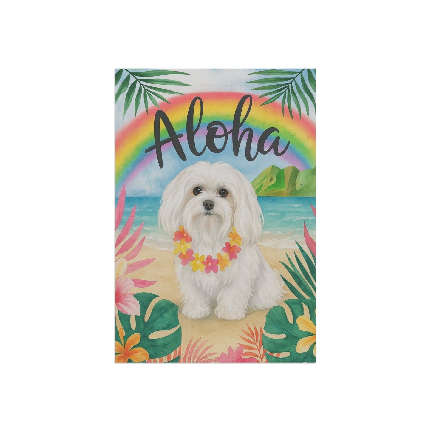 Printify Garden Flag Maltese Dog Aloha Luau Garden Flag