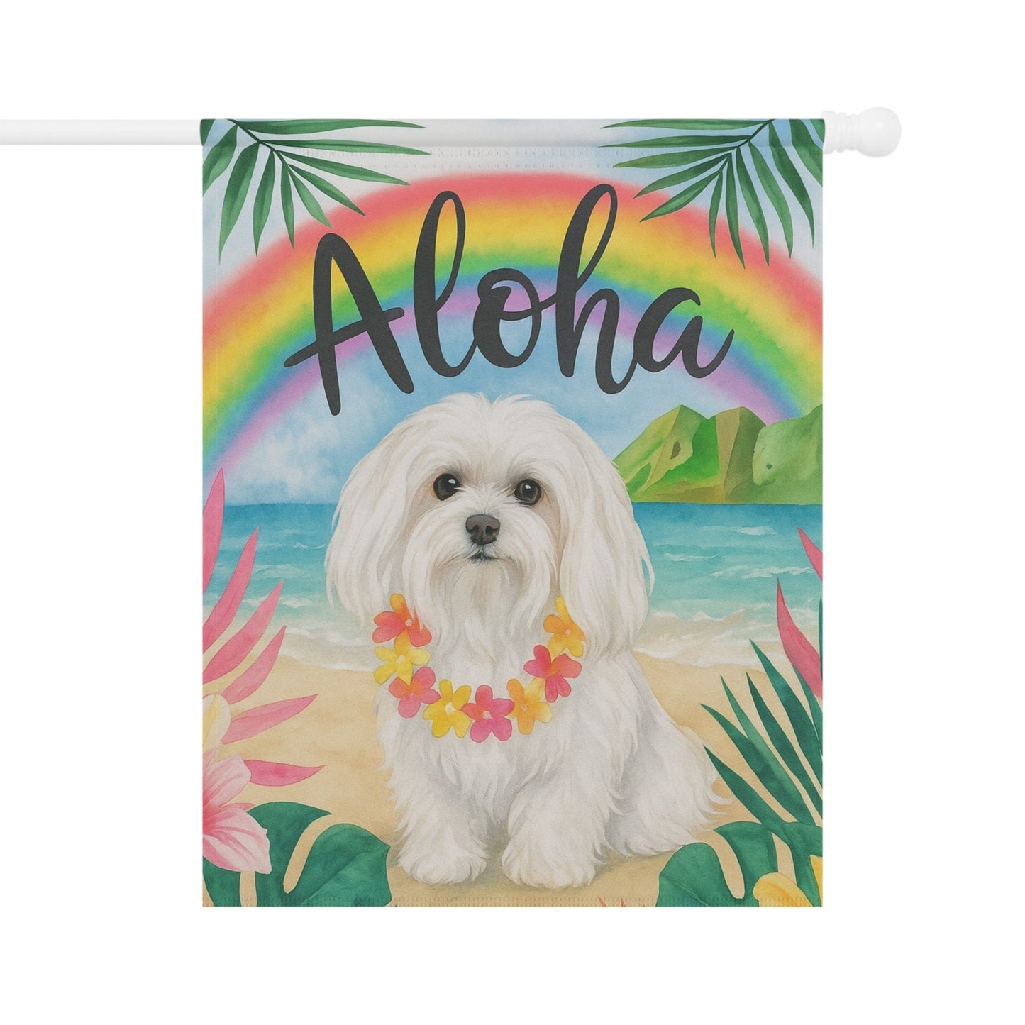 Printify Garden Flag Maltese Dog Aloha Luau Garden Flag