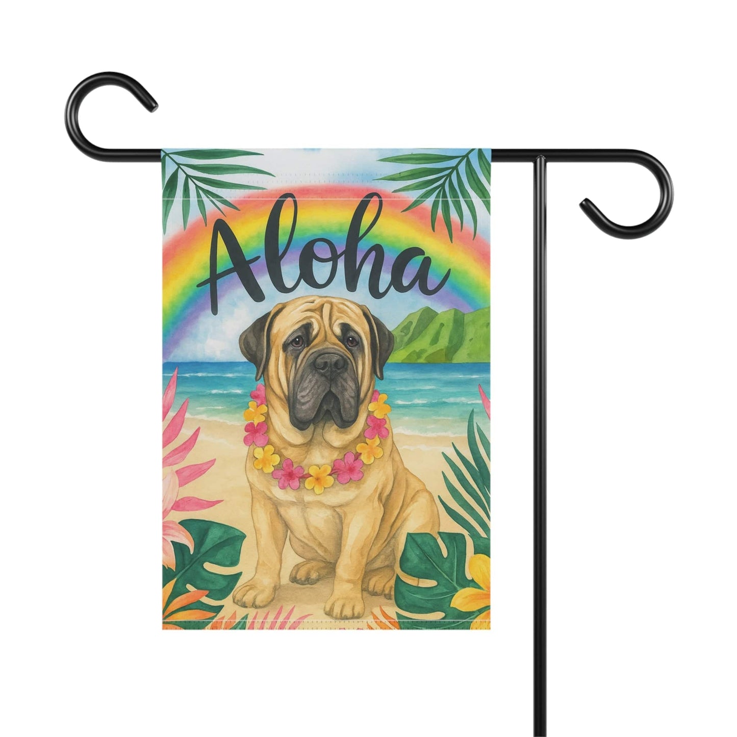 Printify Garden Flag Mastiff Dog Aloha Luau Garden Flag