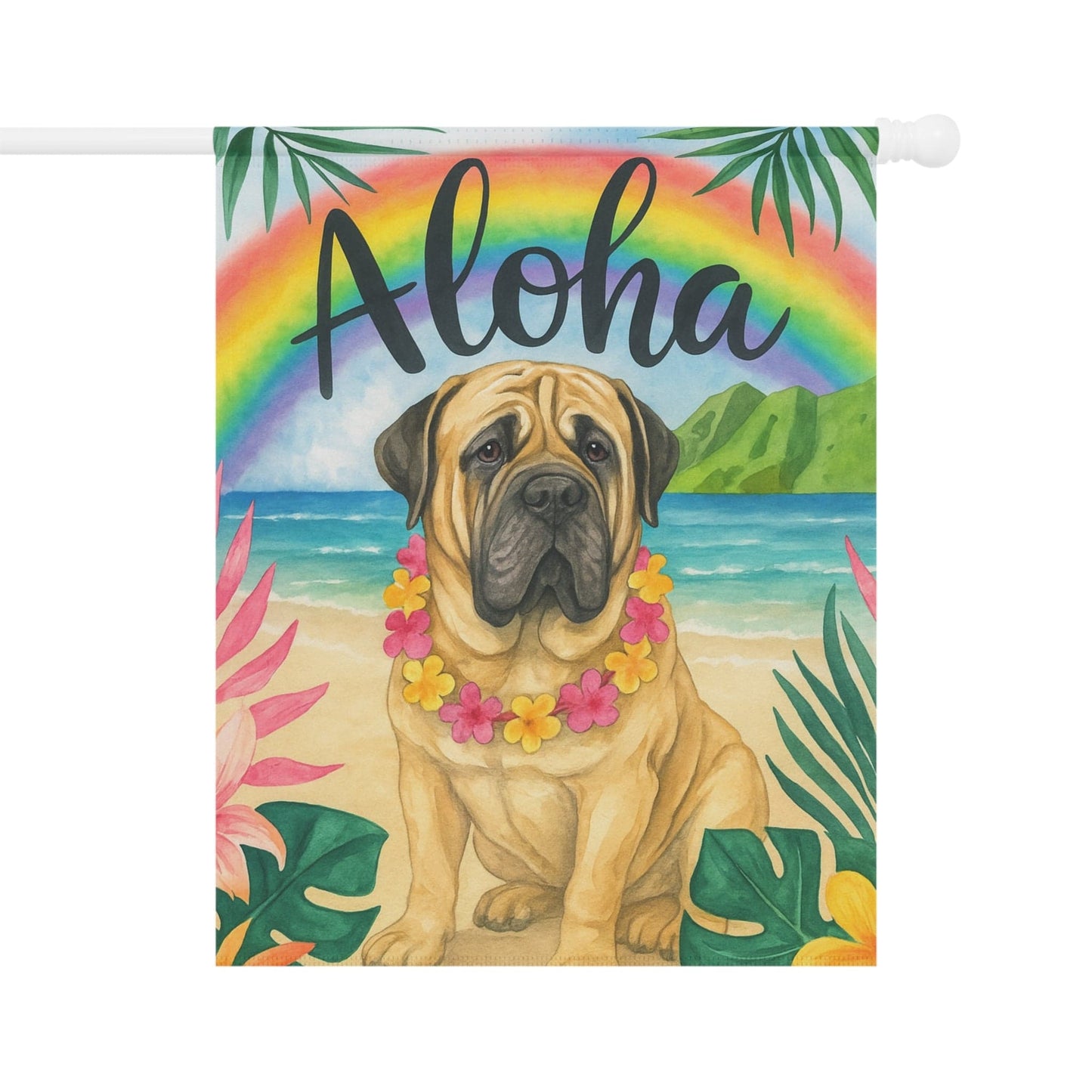 Printify Garden Flag Mastiff Dog Aloha Luau Garden Flag