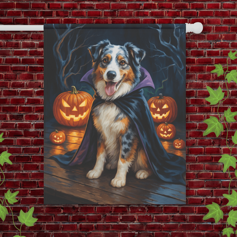 Printify Garden Flag 24.5'' × 32'' Merle Australian Shepherd Halloween Garden Flag