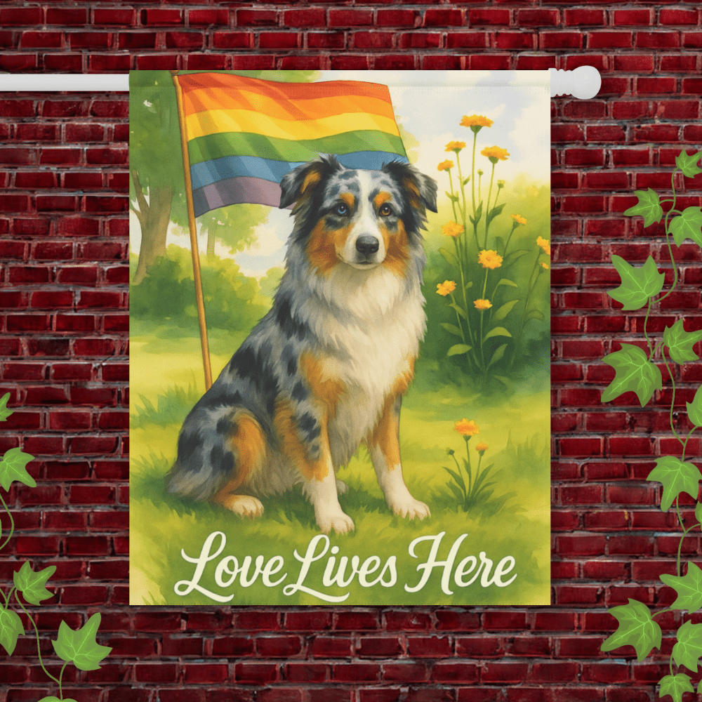 Printify Garden Flag 24.5'' × 32'' Merle Australian Shepherd LGBTQ+ Pride Garden Flag