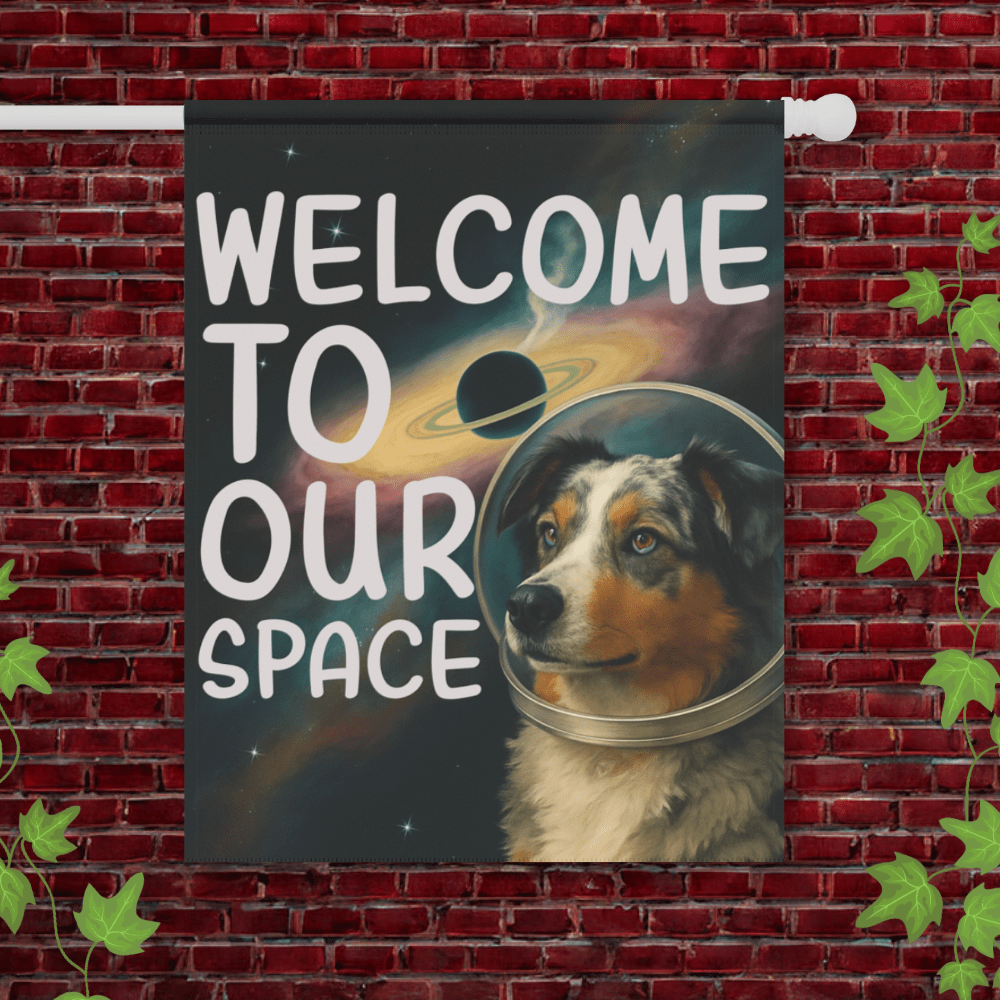 Printify Garden Flag 24.5'' × 32'' Merle Australian Shepherd Space Garden Flag