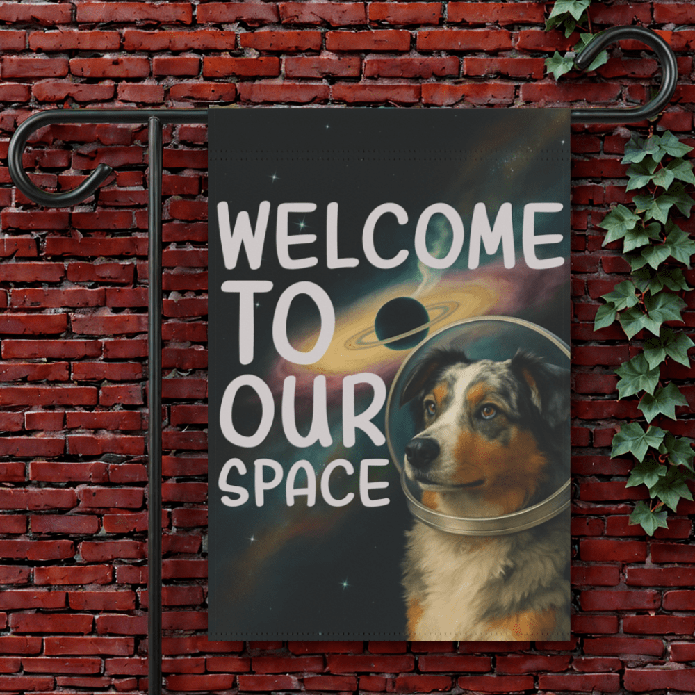 Printify Garden Flag Merle Australian Shepherd Space Garden Flag